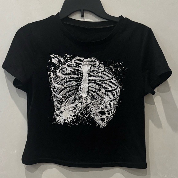 Black Skeleton Print Women's Top - Picture 1 of 6